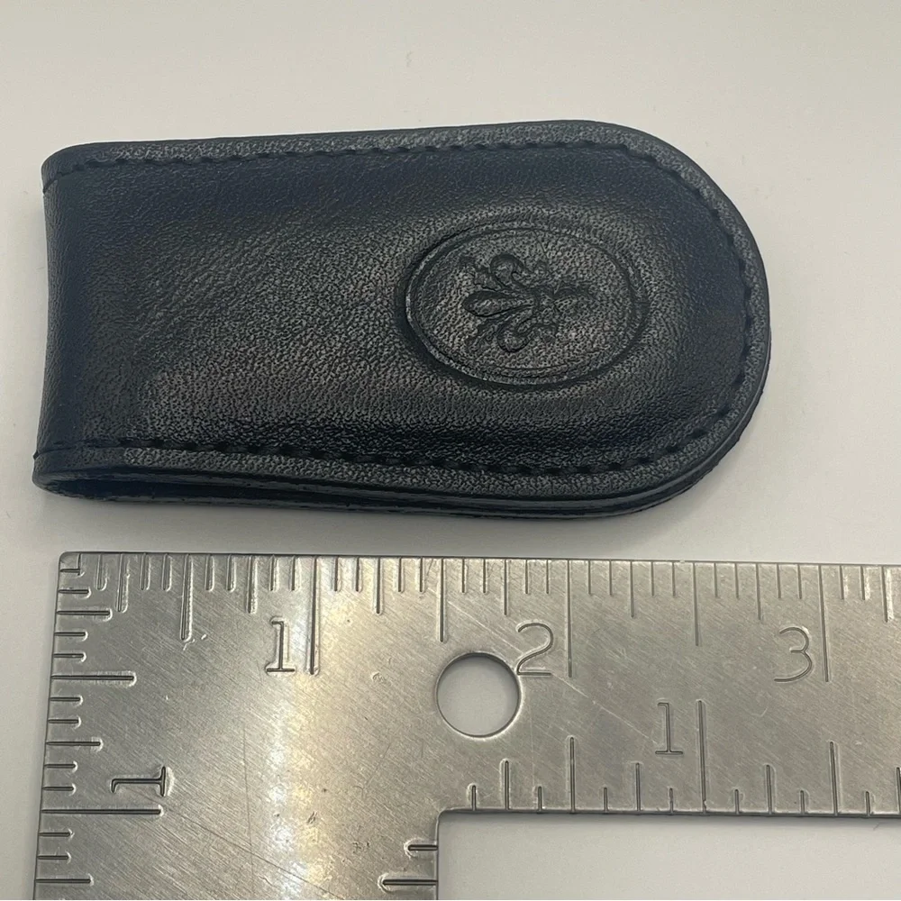 Fleur de Lis Embossed Black Leather Money Clip Made in Italy